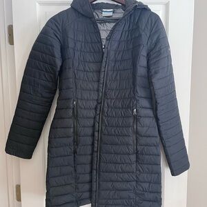 Columbia Black Puffer Jacket with Hood and Quilted Design
